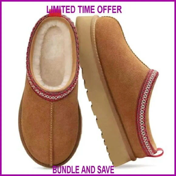 Women's Platform Slipper Boots Fleece Lined Suede Anti-Slip House Shoes - Picture 5 of 8